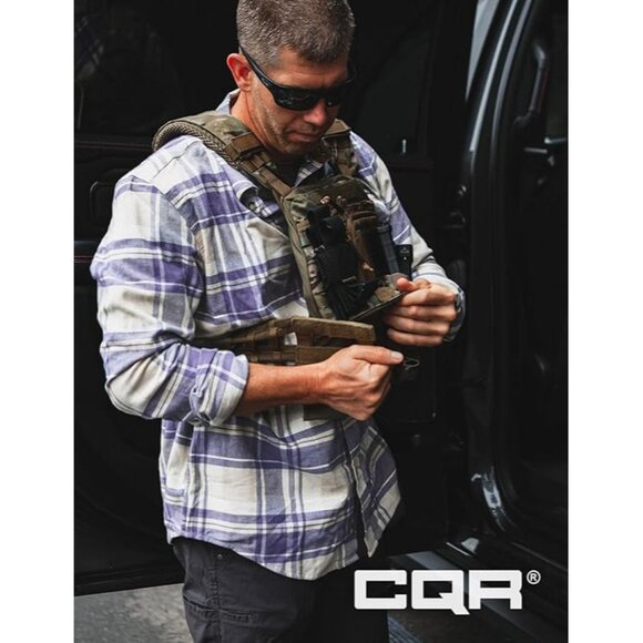 CQR Mens All Cotton Flannel Shirt Long Sleeve Brushed Soft Plaid Cream Blue XL - Picture 5 of 8